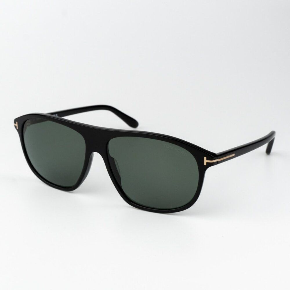 Tom Ford Men Sunglasses Shiny Black Green Polarized Pilot PRESCOTT FT1027 01R